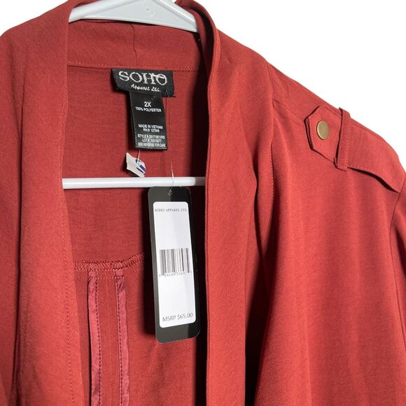 Soho Sweater Women's 2X Red Open Cardigan Solid Career Ruffle 3/4 Sleeve NWT - Picture 6 of 10